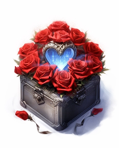 ghotic ring in box, clipart, epic red roses composition, white background, High detail, Digital painting, Artstation, Concept art, by marco bucci and sakimi chan, game splash art, sticker