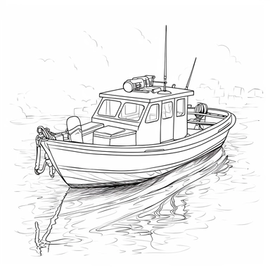 coloring page for kids of boat, white neutral background, clean line art, low details , 1,5px thick black lines, clipart
