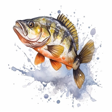 Bass Fish Jumping out of the water, Fishing Sublimation Clipart, Watercolor Illustration clipart, 4K, extremely detailed