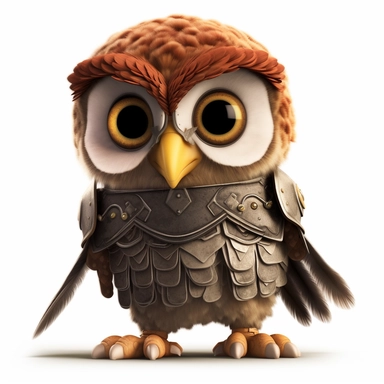 please create pixar style character clipart of owl dressed like a gladiator