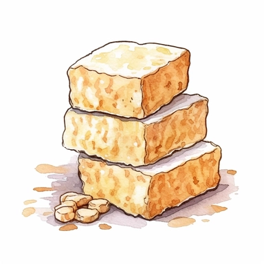 Tempeh (Fermented Soybean Cake) logo watercolor,simple Watercolor, hyper realistic, white background, white margins, 16k, ultra detailed clipart, cut out image, hand - drawn, whimsical manhwa style, ultra HD, sharp and clean art