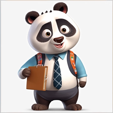 cute panda, teacher, happy and smiling, clipart, white background, no shadow