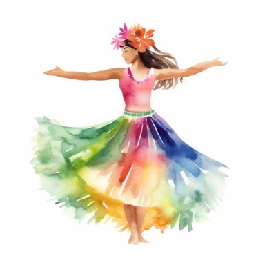 simple watercolor Hula dancer figurine clipart with isolated white background