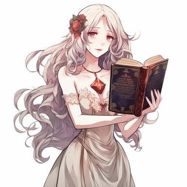 Aphrodite holding a love spellbook Tokyo Ghoul anime style, clipart on white solid background