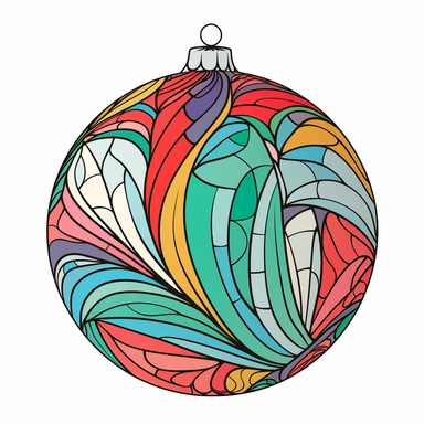 colourful christmas ball Ornament illustration, cartoon clipart style, thin black outline, Vector style illustration, Decal Cut, Clear and Clean image, white Background, 8k, full hd