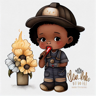 Cute black kid firefighter Watercolor clipart