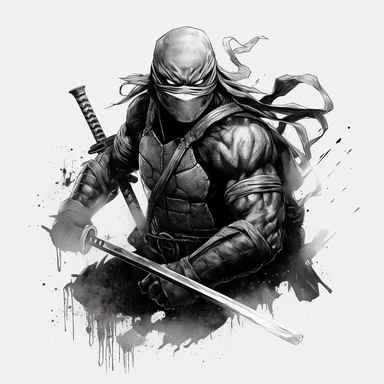 ninja turtles smoked drawing, black and white dark theme, clipart, on white background, spaced out, hd ar 2:3 s 1000