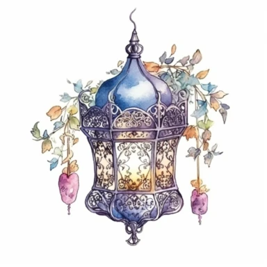 watercolor Clipart of a magical lamp, filigree, on a white background
