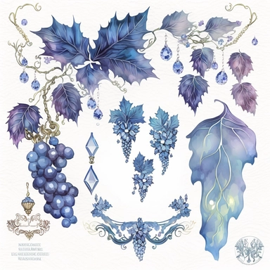 blue rococo grape jewels icicles watercolor clipart
