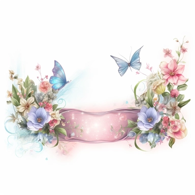 light fantasy banner ClipArt, Fairies, flowers, pink, blue | single file