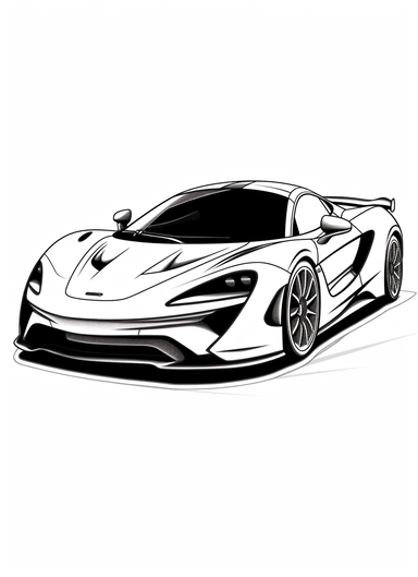 Simple kid minimal super car black and white vector clipart coloring page with white background,