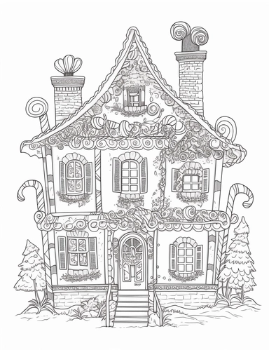 gingerbread house, clip art, coloring page, simple, line art, isolated on white background