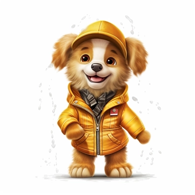 Adorable cute fantasy baby dog dressed like ranger standing in dynamic pose,front view,fullbody,sharp through out,happy expression, nursery art, clipart image, lineart image, white background, very detailed, 8k, composition wide shot