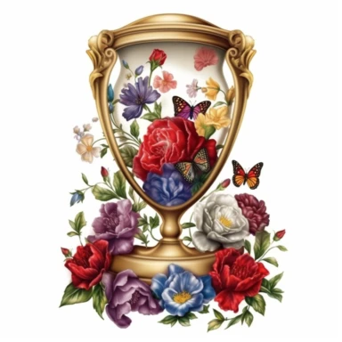 Clipart, A charming hourglass nestled amidst flowers, isolated on a white background with a wide margin