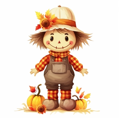 Clipart, cute scarecrow, Thanksgiving, isolated on white background