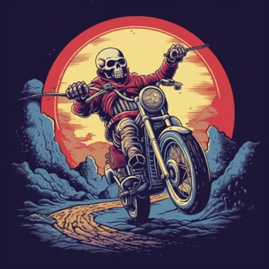 As you delve into the captivating clipart, a thrilling midjourney tale unravels before your eyes. The image showcases a skull-headed motorcyclist astride his roaring Harley, defying gravity with a jaw-dropping wheelie. But this time, there's an added twist--the front wheel is soaring high above the ground, defying the laws of physics in an awe-inspiring display of skill and audacity. The clipart captures a fleeting moment frozen in time, where the biker and his machine become one with the air. T