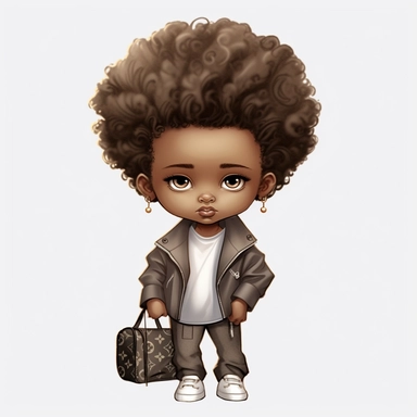 igh fashion, designer, louis vuitton logo, louis vuitton light skinned afro american, with blue eyes, with green eyes, with grey eyes, with brown eyes, and curly hair, baby clipart white background