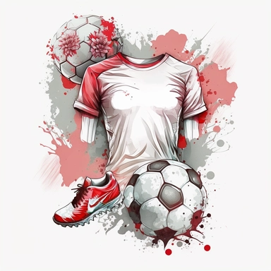 beautiful watercolour pastel fairy flower beautiful detailed beautiful a white football t - shirt with a red and white soccer ball, sport t-shirt, soccer, soccer ball, football, white t-shirt with red sleeves, sport clothing, design on white background, mascot illustration, digital cel shading, soccer, football armor, vector graphics with clean lines, vector graphics, Clipart style, transparent background