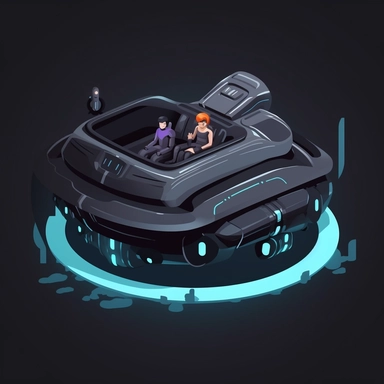 futuristic small family hovercraft concept, isometric perspective, game sprite, sci-fi, fun, creative, cartoon, clipart, hyper-detailed, black background,