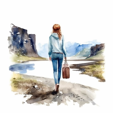 iceland, travel girl watercolor clipart white background