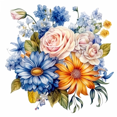 Watercolor Vintage Royal shiny magical elegance whimsy elegance royal Flowers english roses peony fuji mum gardenia genistra gerbera daisy delphinium freesia and fern,artistic, painted by ann buccarelli, on white background Sublimation Clipart,hyper realistic, intricate detail, illustration style,high solution,on the white background