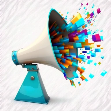 a megaphone with screaming mouth, clipart style, on white background