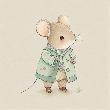cute children's book illustration of a vintage mouse wearing clothes, soft colors, outline, nursery art, popular on pinterest, clipart, trending on artstation, minimalist, watercolor illustration clipart, watercolour clipart, watercolor illlustration for kids and children, book illustration, flat design, white solid background