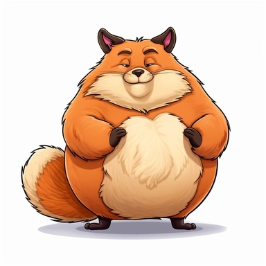 a fat Fox, funny, very funny, clipart with crisp lines and white background