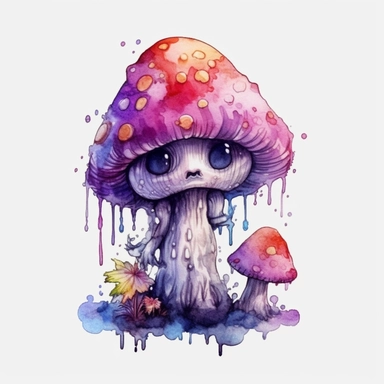 magic mushroom zombie, cute hungry mushroom zombie, Watercolor clipart, magic solid background, transparent