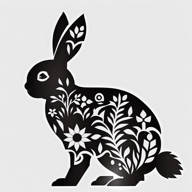 Chinese New Year rabbit, paper cut style, silhouette, black on white background, simple shapes, svg, vector graphic, hd vector, clipart, minimalistic simple