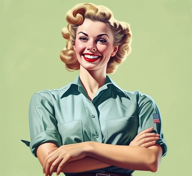 1950s vintage worker clipart retro woman smile png, in the style of green and azure, realist portraiture, associated press photo, realist: lifelike accuracy