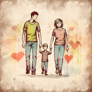 Clipart of mother, father and son holding hands child's drawing style