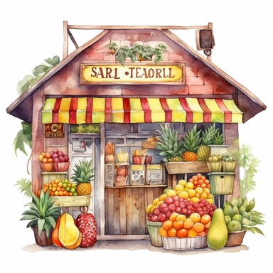 watercolor, cute fruit store, clipart