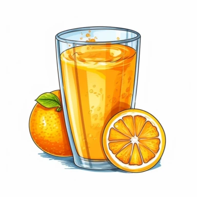 Create a lively clipart of a tall glass filled to the brim with freshly squeezed orange juice. Make sure the orange juice appears to be swirling and bubbling with tangy delight. To make the clipart even more enticing, add a slice of orange to the rim of the glass, and perhaps even a small, decorative paper umbrella. The background should be a bright, sunny yellow to complement the cheerful orange hue of the juice. This clipart is perfect for use in a summer-themed project or as an eye-catching d