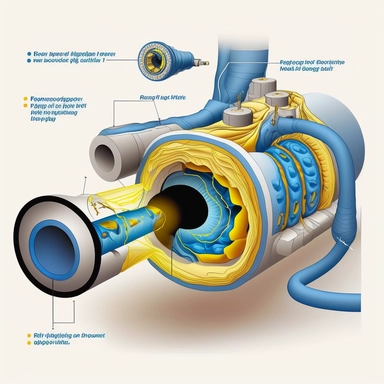 clipart a medical endoscopic examination from olympus. rolled. use blue and yellow colors on a white background.