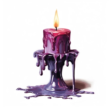 partially melted wax candle, clip art, oilcolor, dark purples