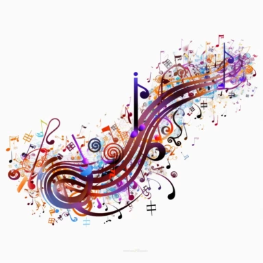 Against a white background, a clip art image showcases a multitude of highly detailed musical notes, surrounded by a vibrant array of colors. The musical notes, ranging from whole notes to sixteenth notes, are depicted with intricate lines and curves, capturing their elegant and rhythmic nature. Each note carries a unique personality, from the bold and commanding whole notes to the swift and playful sixteenth notes. The colors that envelop the notes create a lively and dynamic atmosphere. Shades