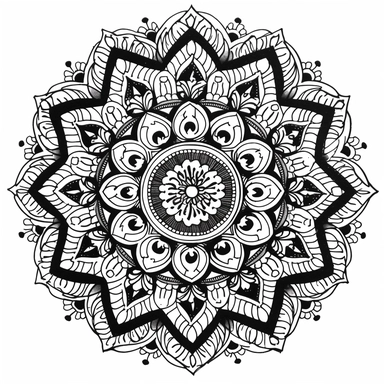 black and white clip art of mandala design on a car, no noise, high definition, white background, coloring book, defined lines, textured lines