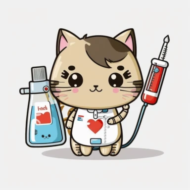 nurse cat, holding a IV line, clipart, white background.
