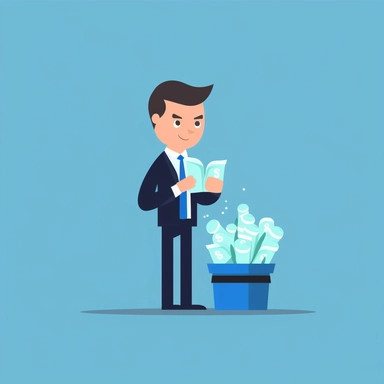 businessman counting lost profits, clipart, blue, 4k