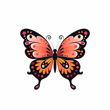 1 simple cute but colorful pink, black and orange cartoon flatlay butterfly clipart on white background