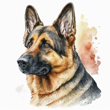 a watercolor art painting of a German Shepherd, clipart, white background