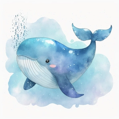 whale, very cute, cartoon, kawaii, watercolor, vector, clipart, 8k