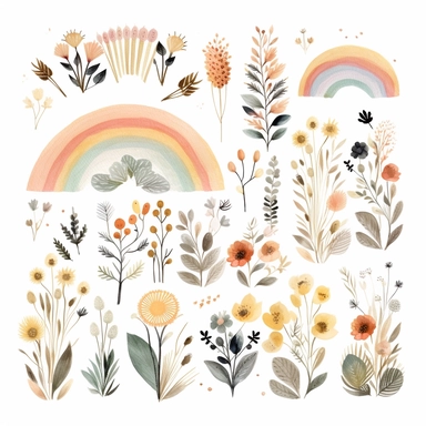 rainbows boho childish watercolor neutral colors sweet clipart collection with white background - - upbeta