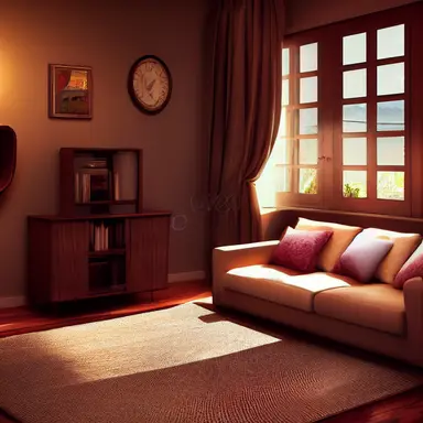 Cozy 3D livingroom, brown furniture, white walls, high detail, epic detailed, very clear, colors, evironment, hyper realism, high details, octane render, unreal engine realistic, hd, Clean Cel vector art by Kuroko no Basuke , Sailor Moon and A Whisker Away, simple illustration, clipart