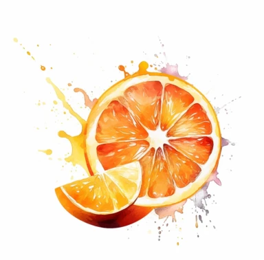 free orange slice png clipart, in the style of aggressive digital illustration, luminous watercolors, expressionist imagery, li-core, light white and light red, light gray and orange lively illustrations white background no shadowing