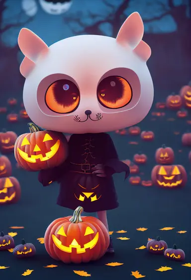 cute 3d halloween character clipart for website 3D, 3D render, animation style, 8k, wallpaper style,