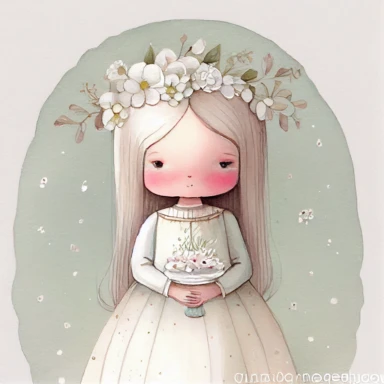 A cute watercolour drawing of a girl wearing a beautiful holy communion dress, flowers, holy communion, childrens book illustration, melancholy pastel art, children book illustration, childrenbook illustration, kawaii, children’s book illustration, children's book illustration, inspired by nicoletta ceccoli, cute storybook illustration, illustration for children, by nicoletta ceccoli, wlop! muted colours, Clipart style, transparent background