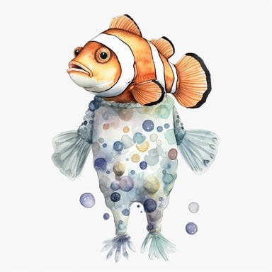 sweet clownfish, clipart, whole body, watercolor, white background,