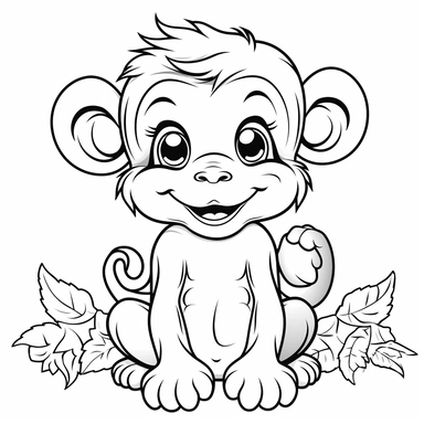 Create an adorable clipart of a happy baby monkey on a white background for coloring by children.
